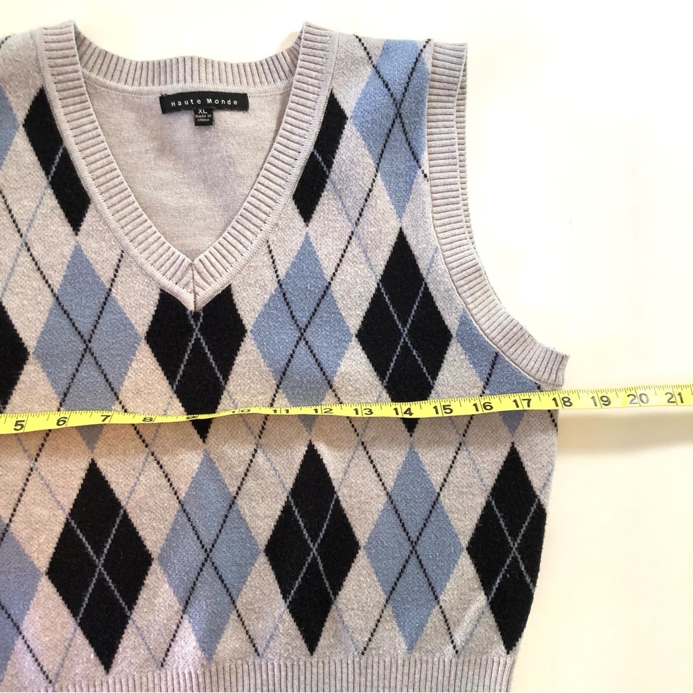 Haute Monde Argyle Sweater Vest Women’s XL Gray, Navy Blue, Light Blue, Viscose - Picture 7 of 8